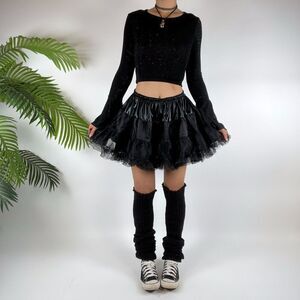 Vintage Y2K Black Balletcore Tulle Tutu Fairy Grunge Mini Skirt / Size: Large
